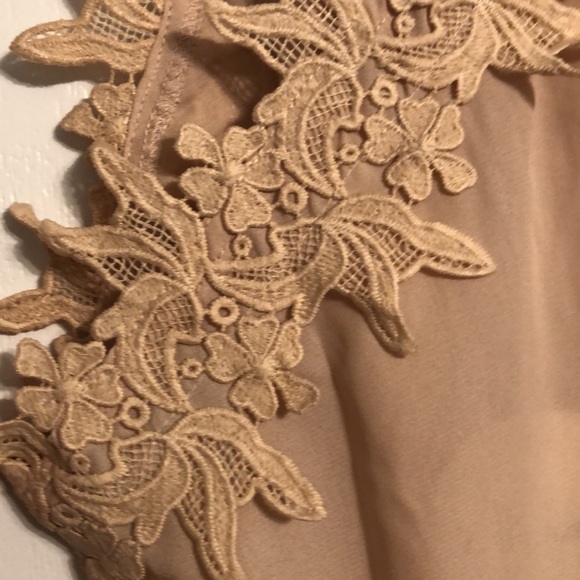 Macaron Taupe Spaghetti Strap Blouse with Lace Detail - Picture 4 of 10